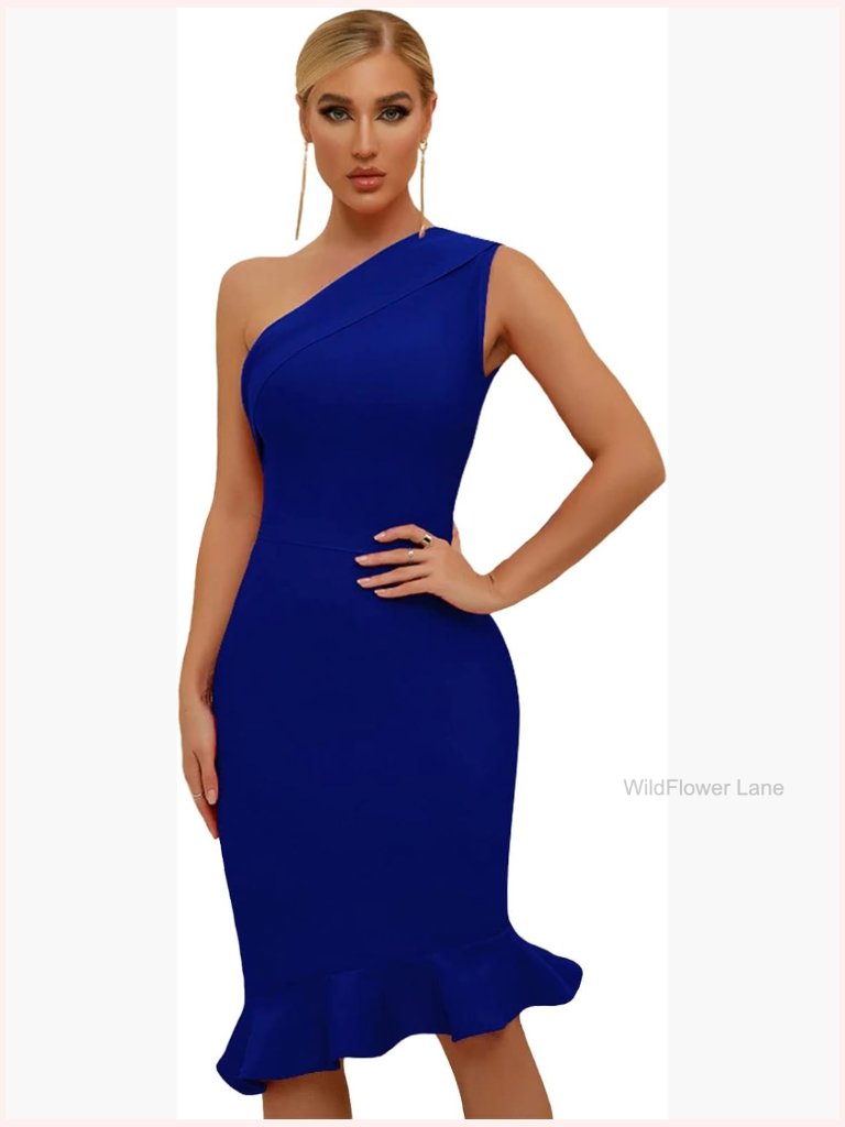 Women's Sexy One Shoulder Bodycon Bandage Dress Mermaid Cocktail Midi